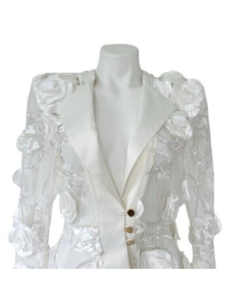 Nwt Zhivago The Verdict Jacket White Floral Satin Sheer Mesh Bride Blazer Size 6 — image 3 of 8